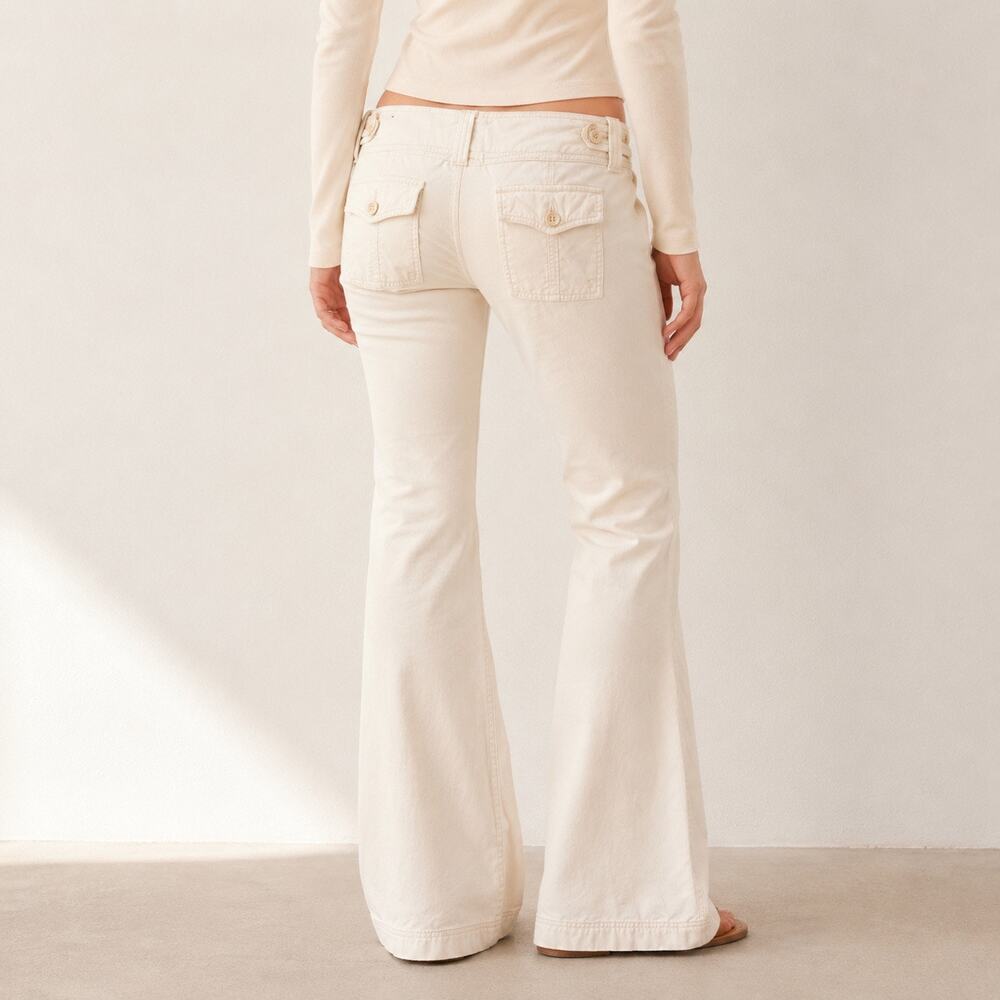 Y2K Abercrombie & Fitch Low Rise Hip Hugger Flare Pants Cream Cotton Size 8 - Picture 3 of 10